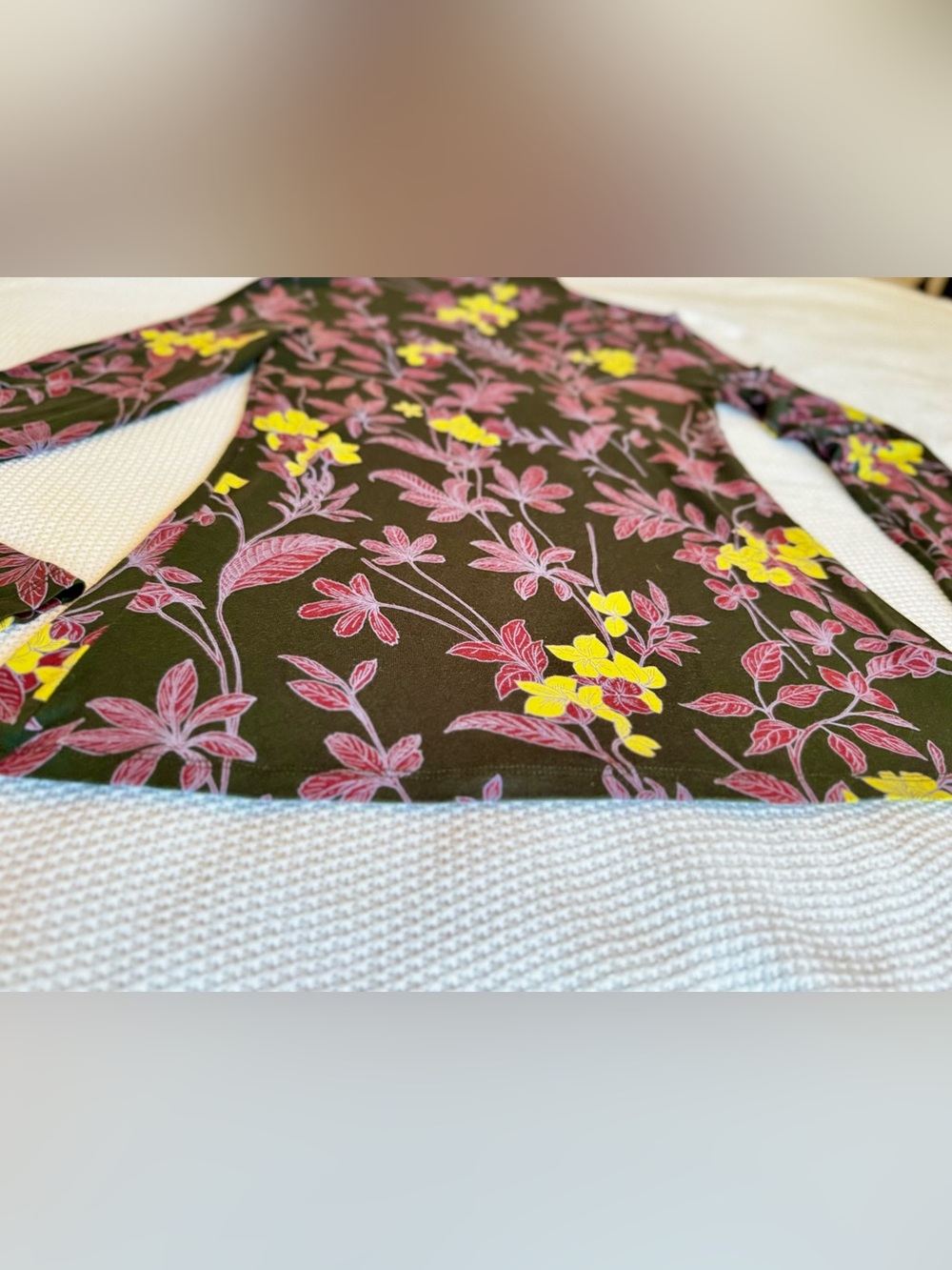 BABATON Aritzia Soft Knit Olive Green & Pink Floral Mock Neck Long Sleeve Top - Picture 5 of 15